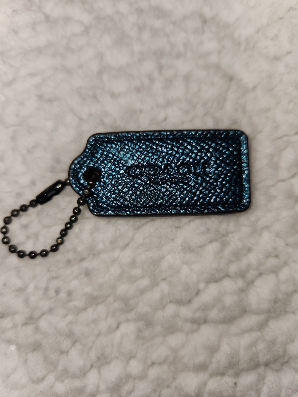 Coach Metallic Blue Pebbled Leather Key Tag